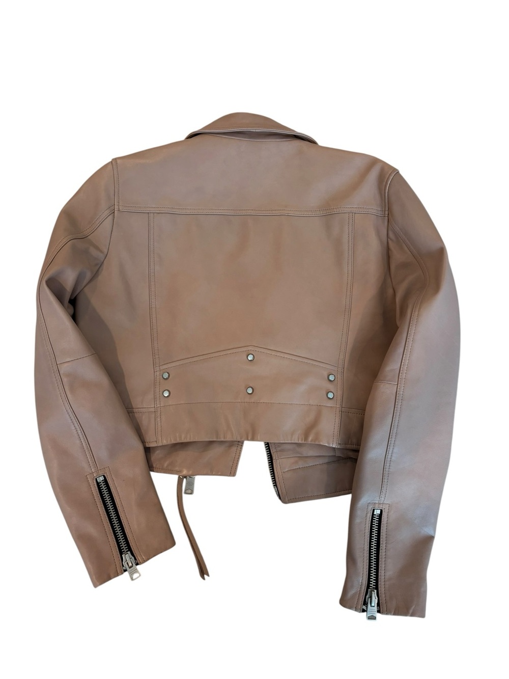 AllSaints Elora Cropped Leather Biker Jacket in Misty Pink Women Size 8 - Picture 2 of 7